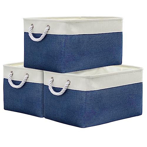 Organization and Storage Basket for Organizing (White & Blue / 3PCS/X Large -17.7Lx13.8Wx9.8H)