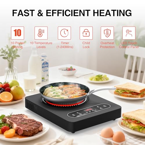 Electric Cooktop 1800W Single Burner Portable Electric Stove 110V Hot Plate (Black Single Burner)
