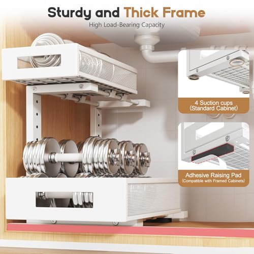 2 Pack Under Sink Storage Organizer (White / 2 Pack-15.74"Dx11.4"-16.14"H)