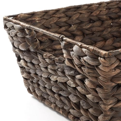 Set of 2 Water Hyacinth Pantry Baskets with Handles (Espresso - Hyacinth)