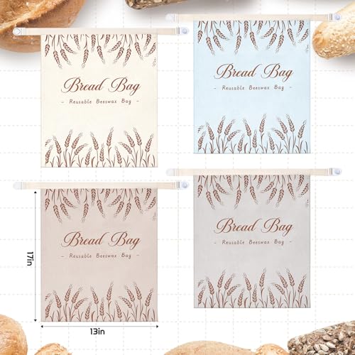 4 Pcs Cotton Beeswax Bread Bags for Sourdough 13 x 17inch Reusable (4 Count)