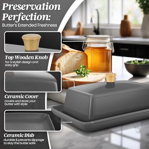 Extra Large Ceramic Butter Dish with Lid (Gray / Extra Large)