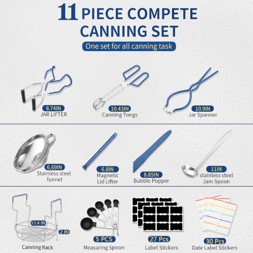 Canning Supplies Starter Kit with Canning Rack (11-Pcs Rack Set / Blue)