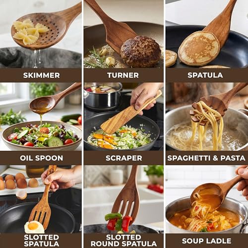 Wooden Spoons for Cooking 13 Pcs (13 Piece Set)
