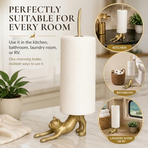 Gold Cat Paper Towel Holder & Metal Toilet Paper Holder Stand (Gold Cat)