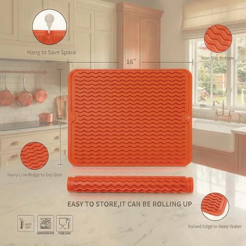 Silicone Dish Drying Mat (Orange / 16"L x 12"W)