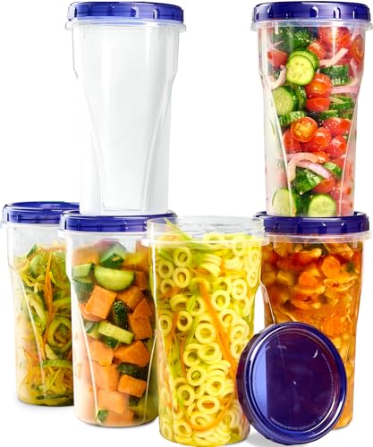 6 Pack Twist Cap Food Storage Containers with Blue Screw on Lid (48 OUNCE)