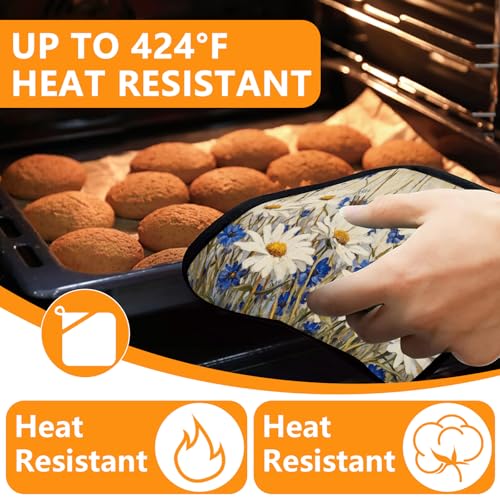 Daisy Flowers Oven Mitts and Pot Holders Sets 4Pcs (Daisy Flowers)