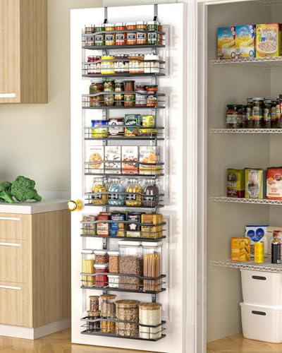 12.2"(W) Narrow 9-Tier Over The Door Pantry Organizer, Pantry Organization and Storage, Black Hanging Basket Wall Spice Rack Seasoning Shelves, Home & Kitchen (9-Tier Narrow / Black)