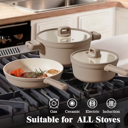 Ceramic Pots and Pans Set Nonstick (Misty Taupe / L)