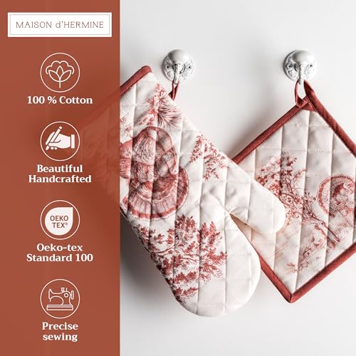 100% Cotton Oven Mitt & Pot Holder Set (098 - Holy Jouy - Brown / 7.5" x 13" & 8" x 8" (Oven Mitt & Pot Holder))
