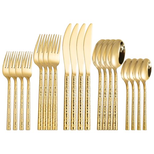 Hammered Gold Silverware Set (Hammered Gold 20 pcs)