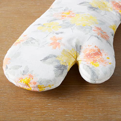 Amber Floral Oven Mitt & Pot Holder Set 2 (Yellow/Coral)