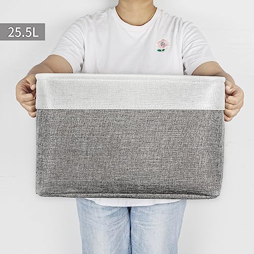Storage Bins Large Fabric Storage Baskets for Shelves 3 Pack (Gray / Off-White / Large -15"x11"x9.5")