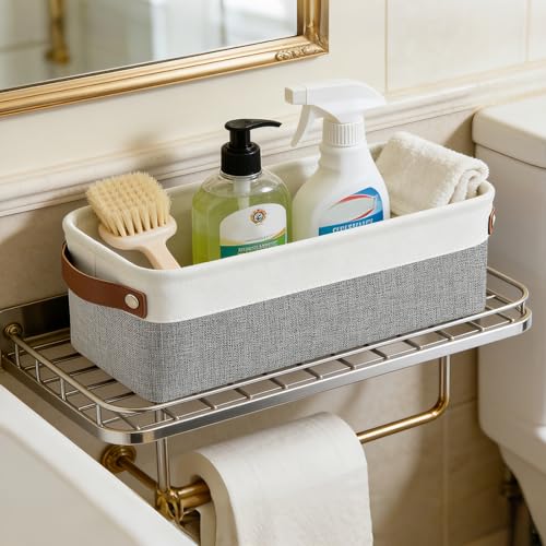 Small Fabric Storage Baskets (Gray / Off-White / Narrow-15"x6"x5")
