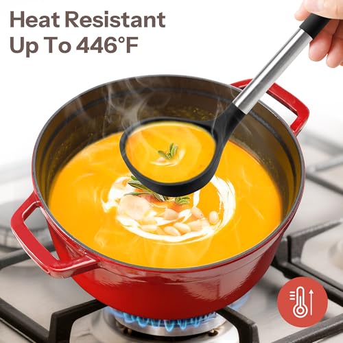 28 Piece Silicone Kitchen Utensils Set with Stainless Steel Handles (Black / 28 Piece)