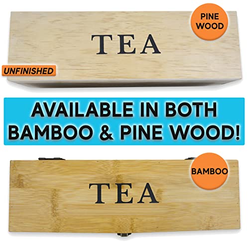 Bamboo Tea Organizer Box Chemical Free Eco (4-Slot Across / TEA Stamp)