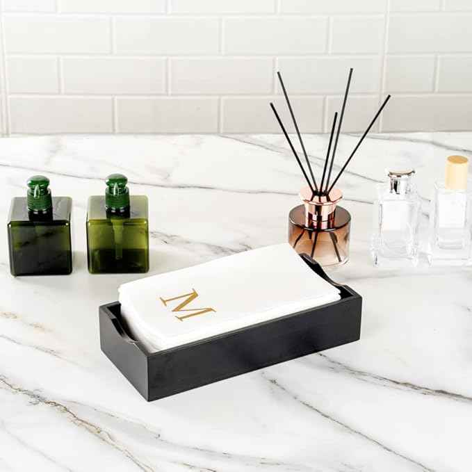 Restaurantware Napkins Pack of 300 Gold Letter M Linen-Feel Paper Disposable Guest Towels 15.75 x 7.87 Inches, Elegant Airlaid White Napkins For Birthdays, Weddings and Catering Events