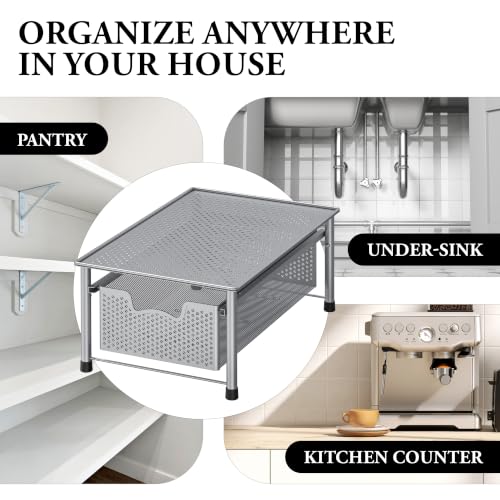 Stackable Cabinet Basket Drawer Organizer (1-Tier / Silver)