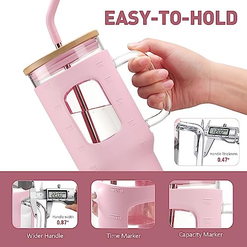 Glass Tumbler with Straw and Lid (Pink / 40 Ounces)