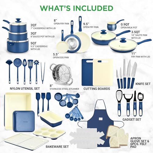 54 Piece Professional Grade Complete Home Kitchen Cookware Set (Blue Gray / 54pc Set)