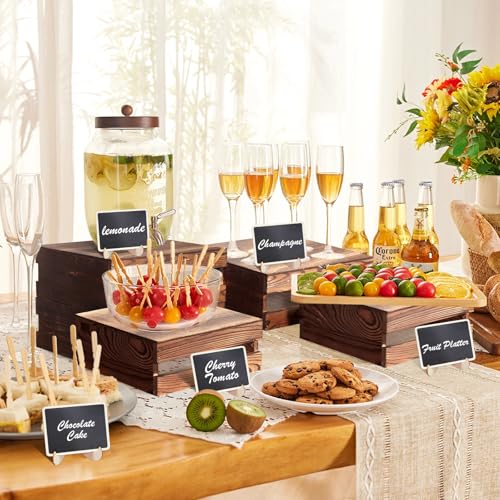 6 Piece Rustic Wood Buffet Risers with Mini Signs for Dessert Table (Rustic Wood / 6 Pcs (8.0", 7.0" ,6.5"))