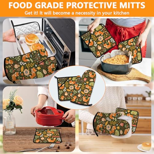 Fox Flower Oven Mitts and Pot Holders Sets 4Pcs (Fox Flower)