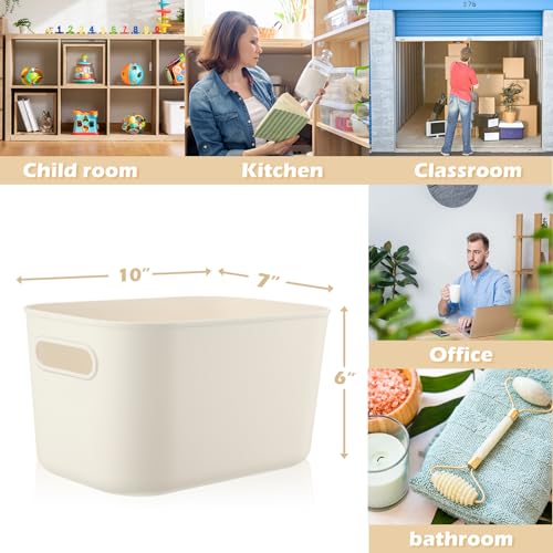 10 Pcs White Plastic Storage Bins 10 x 7 x 6 Inch (White / 7.3 x 10.2 x 6.4 Inch)