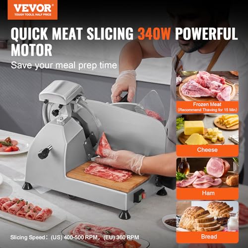Meat Slicer 340W Electric Deli Food Slicer with 10" SUS420 Stainless Steel Blade and Built (10 inch)