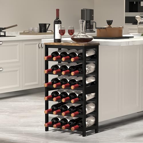 6 Tier Bamboo Wine Rack Freestanding Floor (24 Bottles / Rustic Brown and Black)