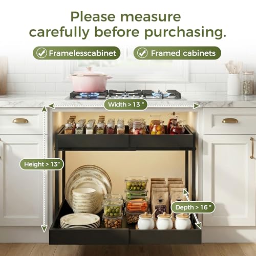 Expandable Pull Out Cabinet Organizer (Black / 15.7"D×12"-18.5"W)