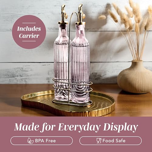 Glass Olive Oil Bottle Dispenser (Elegant Fluted / Pink)