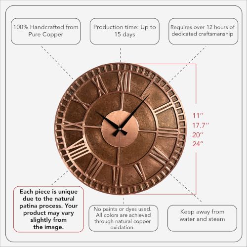 Handmade Copper Wall Clock Artisan Touch in Every Piece (Antique Copper / 17.7)