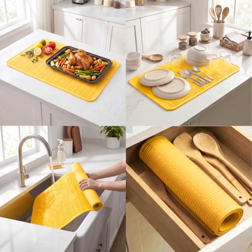 Silicone Dish Drying Mat for Multiple Usage (Yellow / 32"L x 18"W)