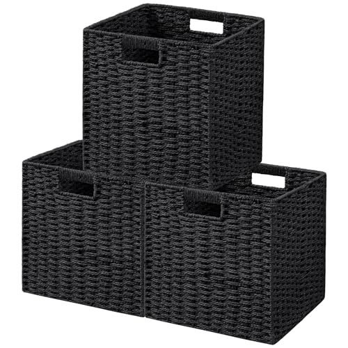 3 Pack Wicker Basket (Cube-3pack 11"×11"×10.5" / Black)