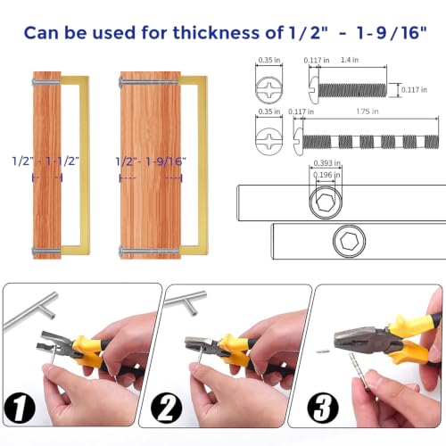 Gold Cabinet Handles Solid Cabinet Pulls (Gold / Flat Black 6-1/4'' Hole Center)
