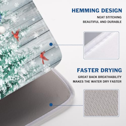 Winter Gnome Dish Drying Mat Pine Tree Dishes Pad 18"x24" Microfiber Absorbent Fast Dry Drainer Rack Mats Protector for Kitchen Countertop (Winter Gnome Bird / 18x24 inch)
