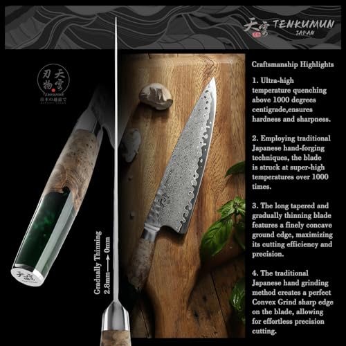Japanese Gyutou Knife Pro. Handcrafted 8 inch Chef Knife Handmade Forged Knife Japan VG (Crystal Green Handle)