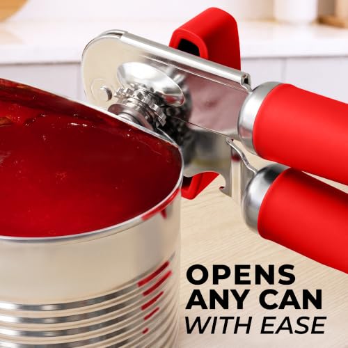 Stainless Steel Swing Open Manual Can Opener Comfortable Grip (Cherry Red / Swing Open)