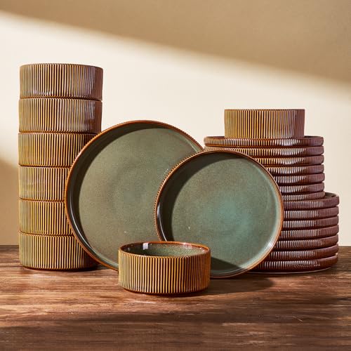 Stoneware Dinnerware Sets (Moss Green & Brown)