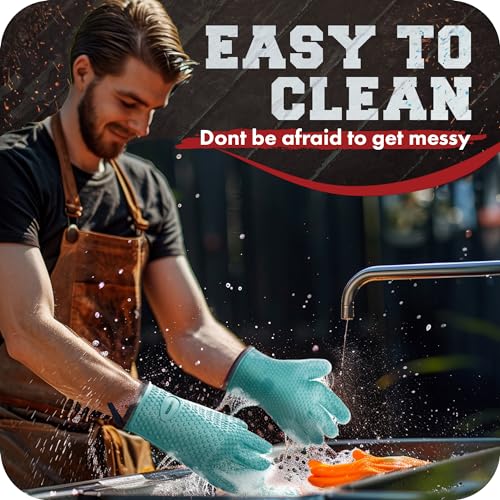 XL Silicone Smoker BBQ Gloves (Turquoise / X-Large)