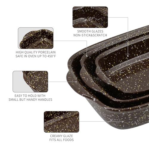 3 Pack Ceramic Baking Dishes for Oven (Brown)
