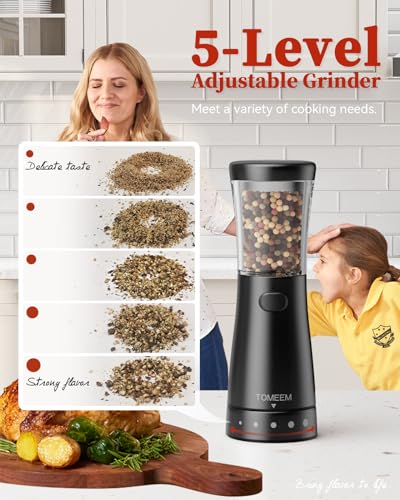 Electric Salt and Pepper Grinder Set with Storage Base (Black)