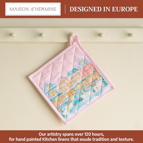 Pot Holders 100% Cotton Potholders (124 - Christmas Market - Pink / 8" x 8" (Pot Holder Pack of 1))