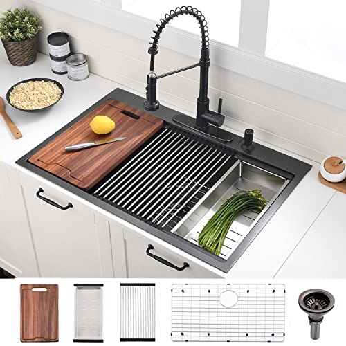 33 Inch Black Drop In Kitchen Sink (33"L x 22"W x 10"D / Black)