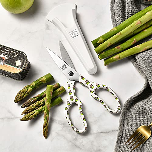 Kitchen Scissors Heavy Duty Kitchen Shears with Magnetic Holder Made with Japanese Steel 4034 (White/Tiger)