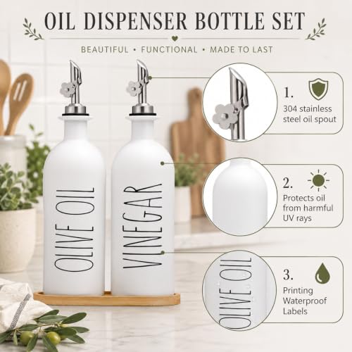 16oz Olive Oil Dispenser Bottles for Kitchen (White+Tray / 16 fl oz)