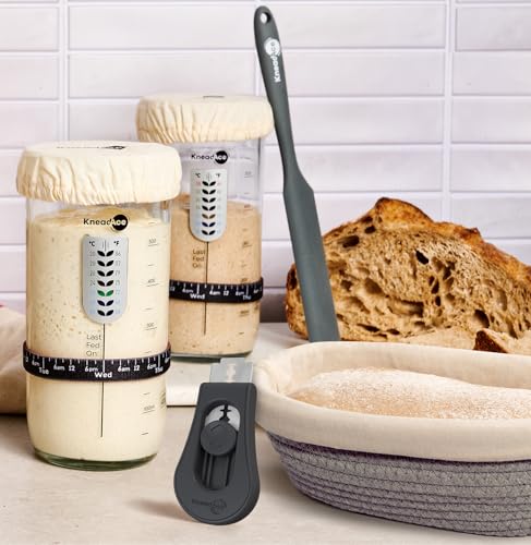 Sourdough Starter Kit (24oz Jar, 2xOval Baskets, Gray Bread Lame)