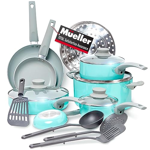 Mueller Pots and Pans Set Healthy Stone 16 (16 Piece / Turquoise)
