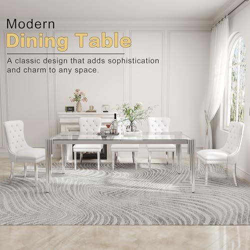 78'' Modern Glass Dining Table for 6 (Silver-clear / Rectangle-78.74" L x 39.37" W x 29.53" H)